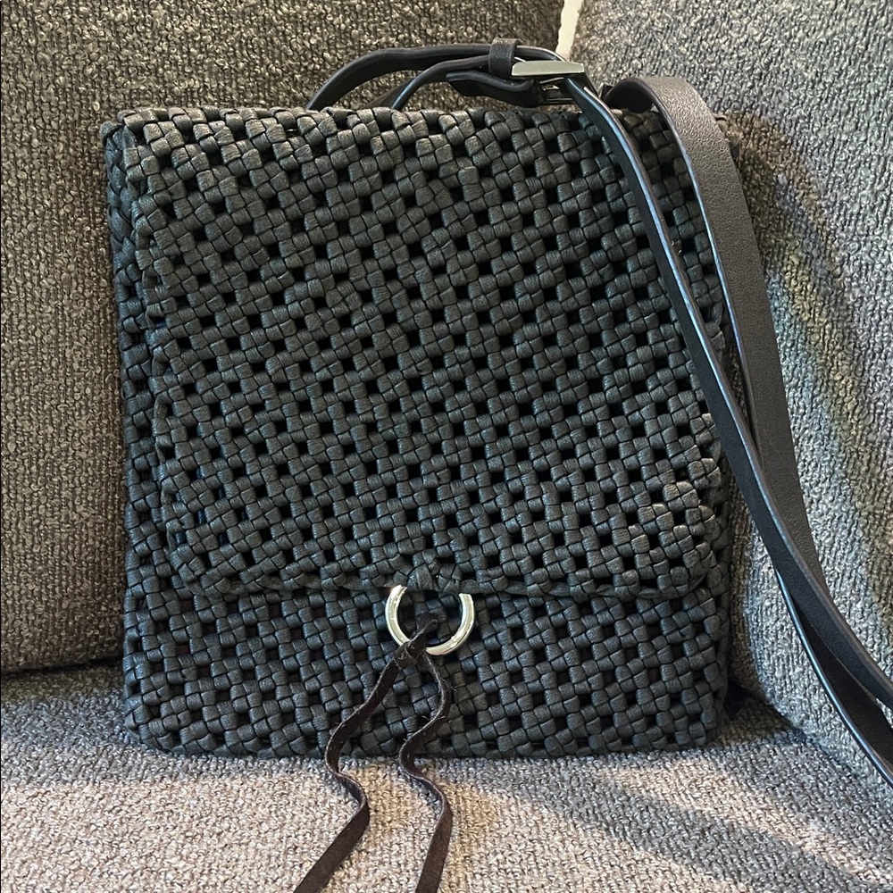 Limited Handmade Brown Woven Bag With Suede Tie